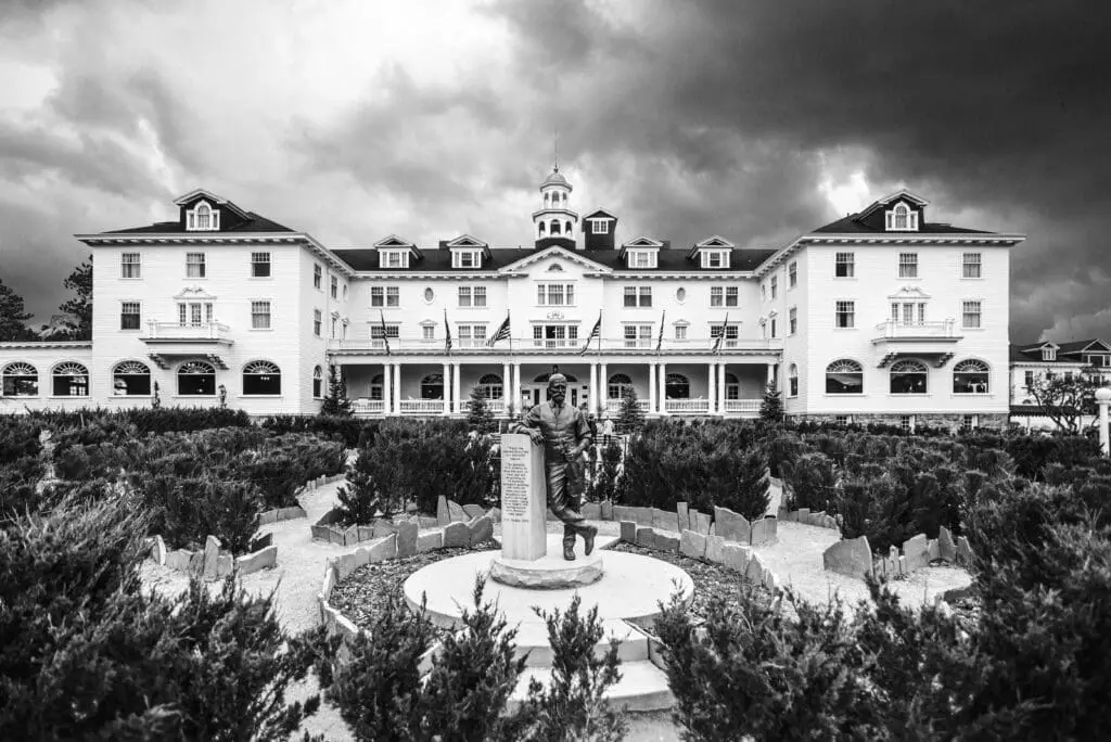 B&W image of The Stanley Hotel, Colorado, USA